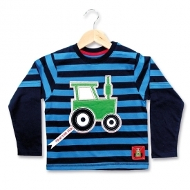 Tractor Ted Applique Striped Long Sleeved Top